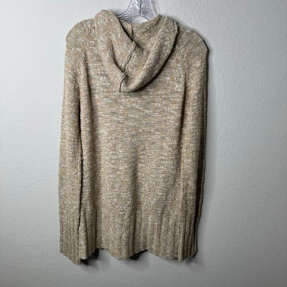 BKE Women’s Beige Marled Knit Hooded Cardigan Sweater Button Front Pockets - Picture 6 of 7